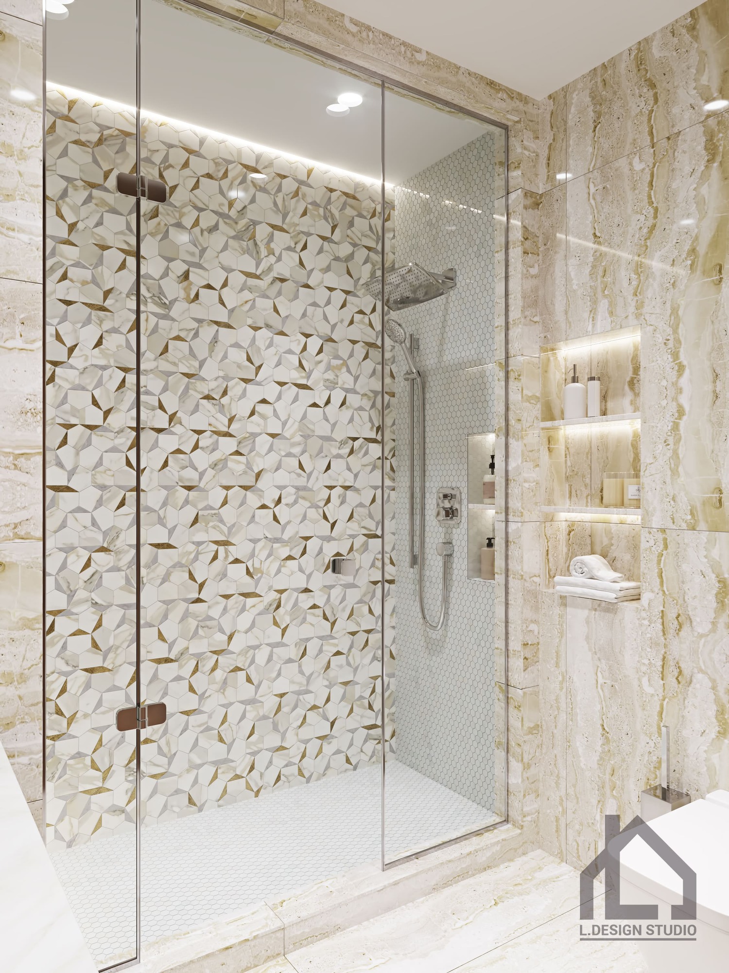 Дизайн ванной комнаты с душевой: душевая кабина без дверей