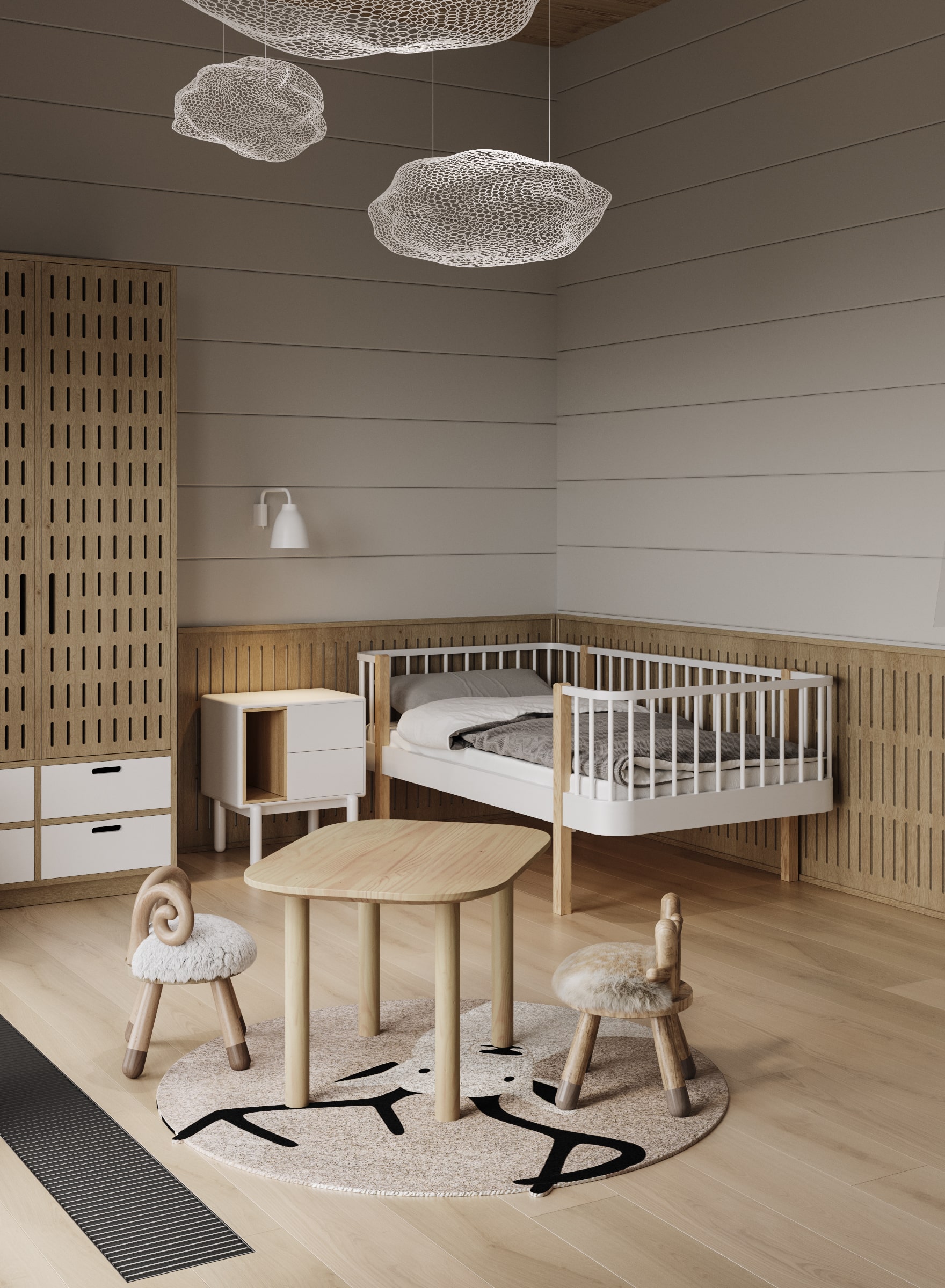 Интерьер детской комнаты в доме из бруса в скандинавском стиле
